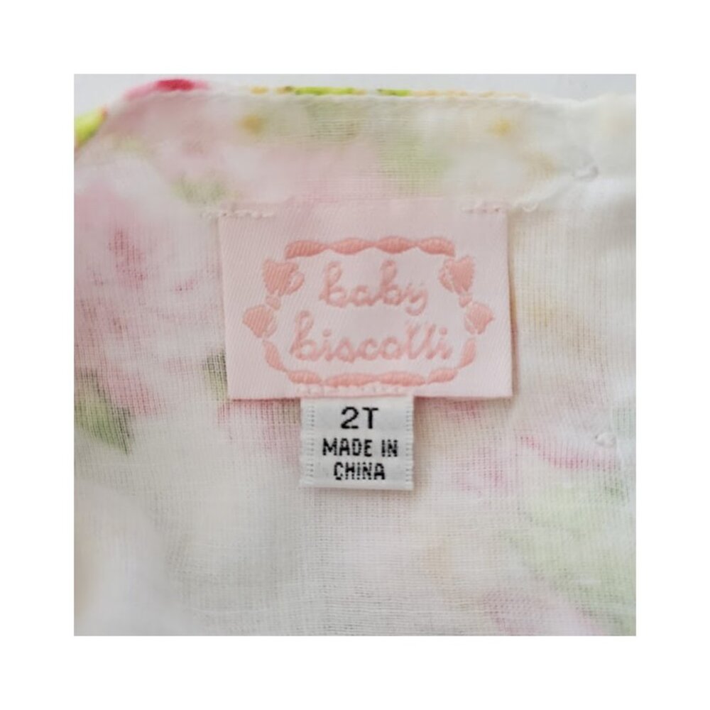 Biscotti Baby Lightweight Cotton Cream Pink Floral Dress Lace Trim Slip Size 2T - Picture 7 of 9